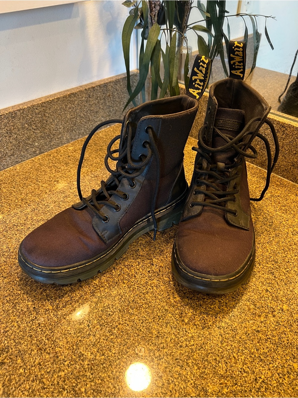 Dr. Martens Brown and Black Canvas Combat Boots